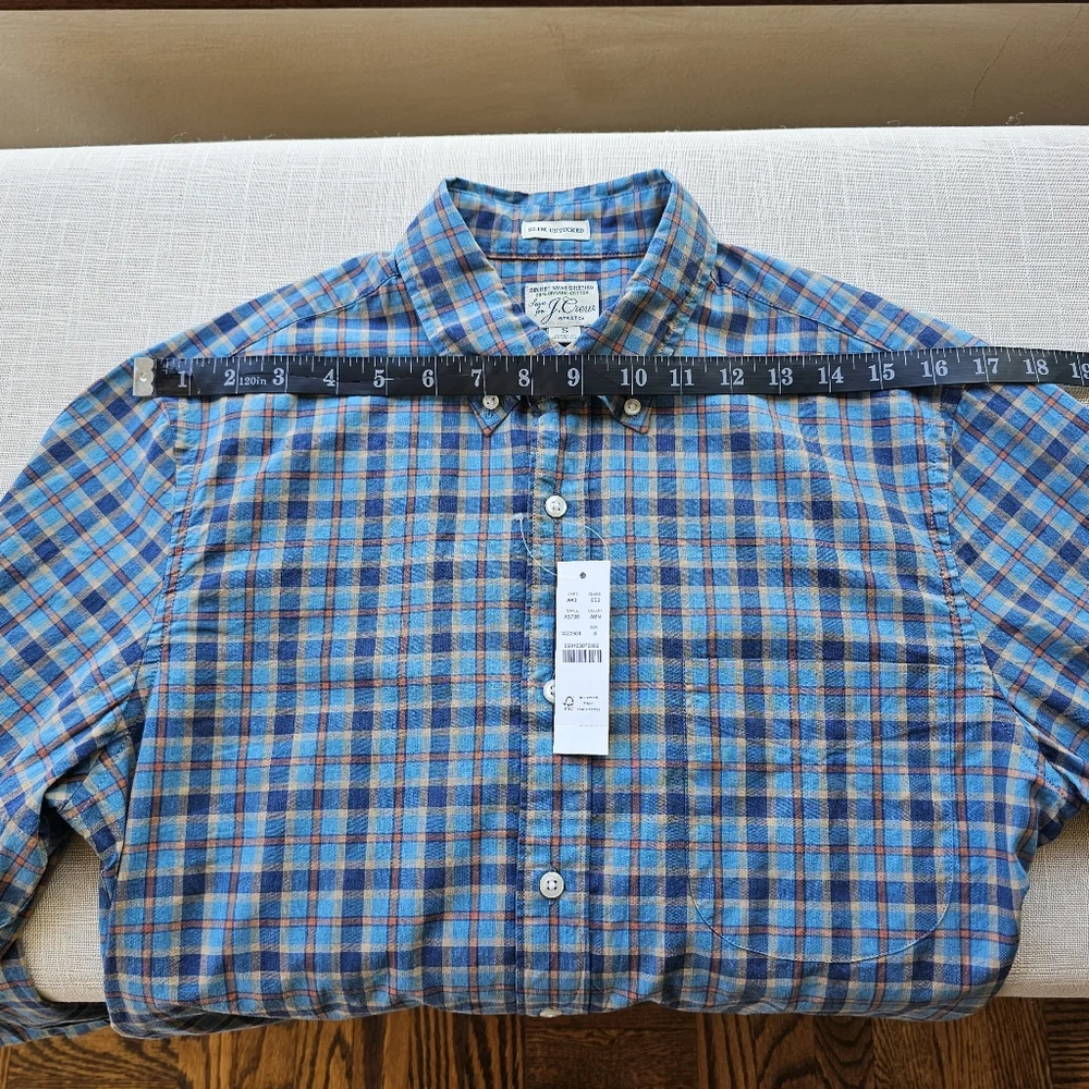 New! J Crew Mens size Small S Slim Stretch Secret Blue Plaid Shirt NWT